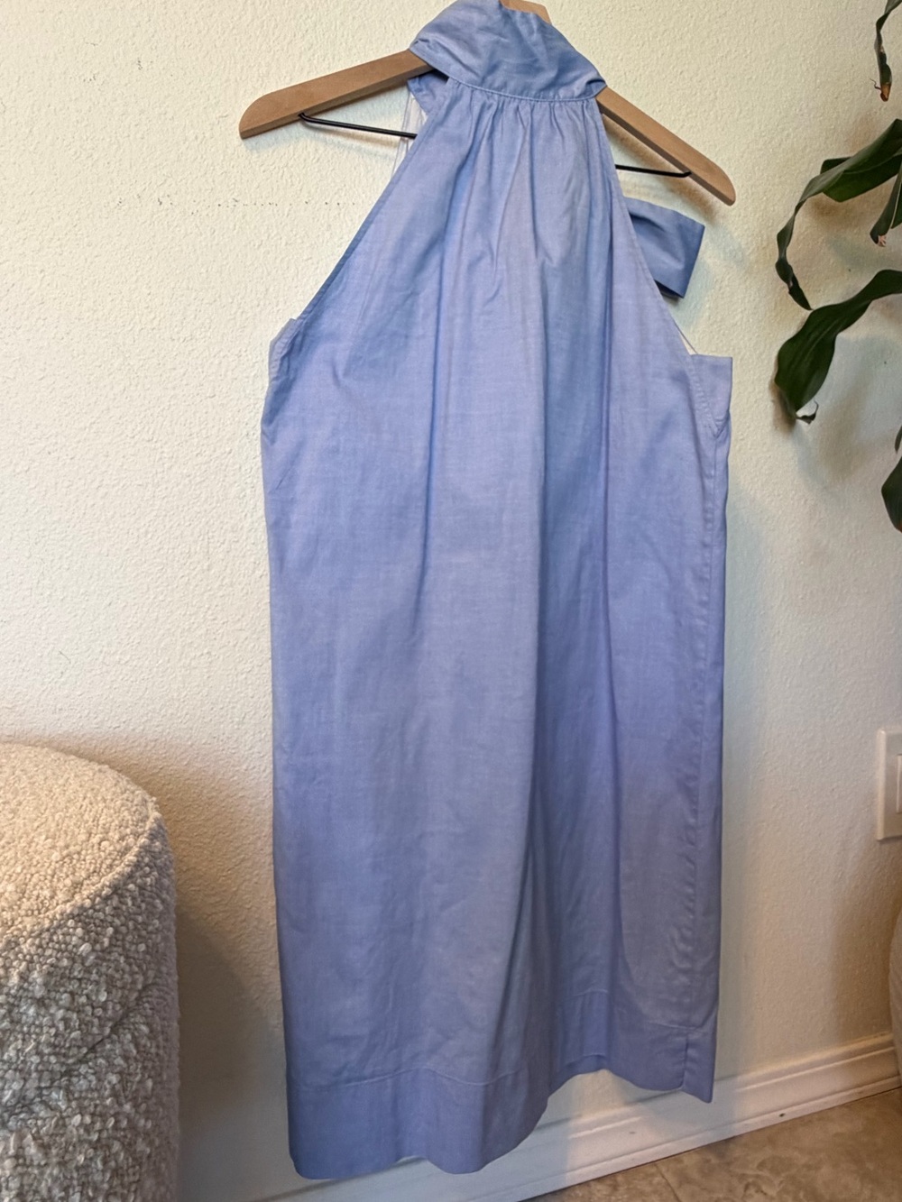 J. Crew Light Blue Oxford Tie Neck Dress 100% Cotton